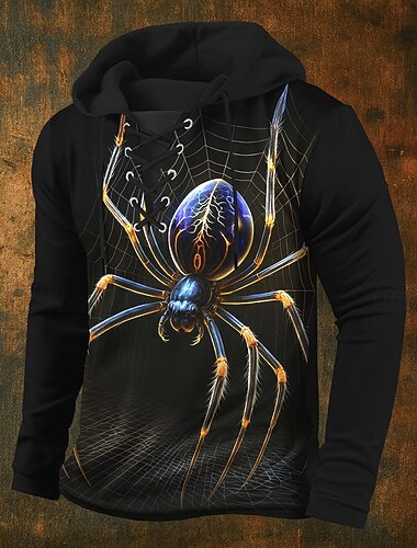  בגדי ריקוד גברים SPIDER 3D קפוצ'ון טרנינג מסוגנן רטרו וינטג' עם קפוצ'ון לבוש רחוב שחור לבן שרוך סתיו חורף מְעַצֵב