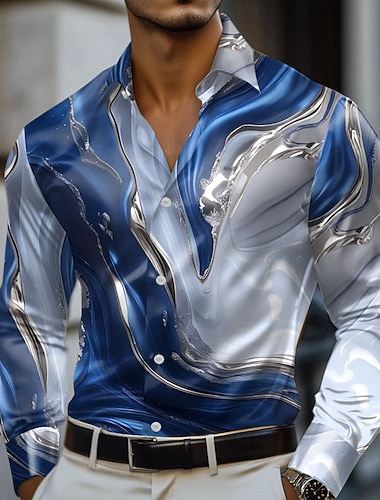  Per uomo Marmo Arte liquida astratta Camicia Camicia in raso Camicia elegante Manica Lunga Moda Casual Vacanza Abbigliamento Quotidiano Estate Primavera Autunno Collo ripiegato Stampa 3D Camicie con