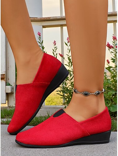  Women's Red Slip-On Casual Shoes – Lightweight Comfort Loafers for Daily Wear, Christmas, Shopping and Travel