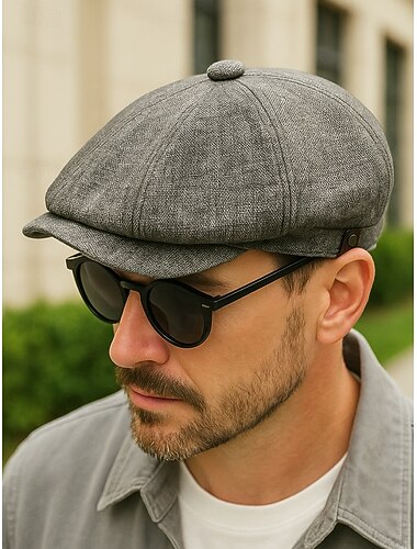  Men's Classic Newsboy Cap – Vintage 8-Panel Flat Hat with Adjustable Fit, Lightweight Fabric, Ideal for Casual Outings, Travel & Autumn Streetwear