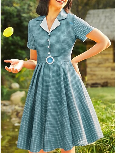  Retro 50. léta Rockabilly Ke kolenům Houpací šaty Flare šaty Košilové šaty S páskem Pléd Maškarní kostým Dámské Karneval Plesová maškaráda Čajový dýchánek Běžné / Denní Retro tematická párty Dospělé