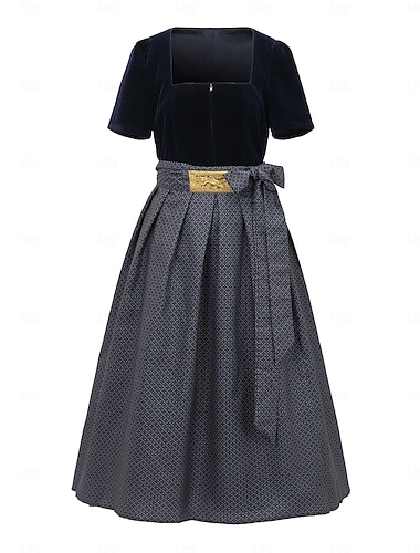  Oktoberfest Robe Dirndl Robes traditionnelles Femme de ménage Bavarois Allemand Prairies Femmes Tissu de style traditionnel Robe