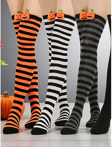  Γυναικείες κάλτσες πάνω από το γόνατο για το Halloween - ριγέ βαμβακερές μακριές κάλτσες με χαριτωμένη διακόσμηση κολοκύθας, διασκεδαστικές και άνετες, πρωτότυπες κάλτσες για πάρτι με μεταμφιέσεις,