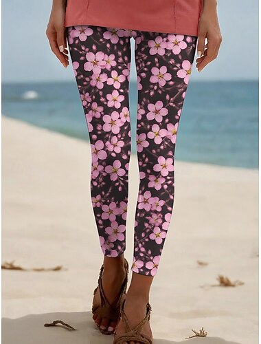  نسائي سراويل طماق أناقة الشارع كاجوال مكتمل الطول خصر عالي ورد مرونة الخصر طباعة التنفس إمكانية مريح قابل للبسط عطلة شارع مناسب للبس اليومي زهري الصيف الربيع الخريف عادي