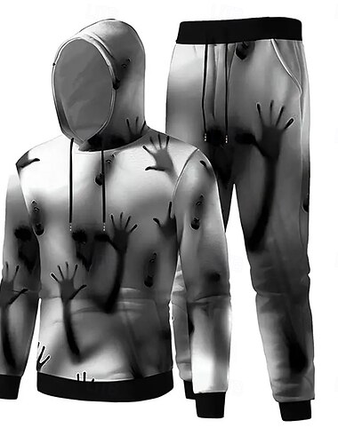  Halloween Homme Main 2 pièces Ensembles de sweat-shirts 3D Survêtement Sweat à Capuche manche longue Pantalon long À capuche Décontracté Quotidien Horreur Athleisure Impression 3D Printemps Automne