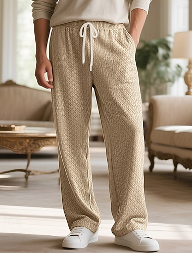  Herren Jogginghose Hose Gerade geschnittene Sweatpants Jacquard Kordelzug Tasche Einfach Komfort Sport im Freien Täglich Mode Lässig Schwarz Khaki Mikroelastisch