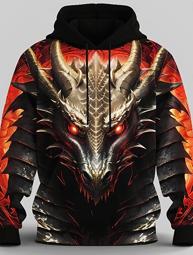  Voor heren Draak 3D Trui met capuchon Sweatshirt Stoer Feest Lange mouw Strakke ronde hals Club Streetwear blauw Oranje Groen Trekkoord Herfst Winter Ontwerper S M L XL XXL XXXL