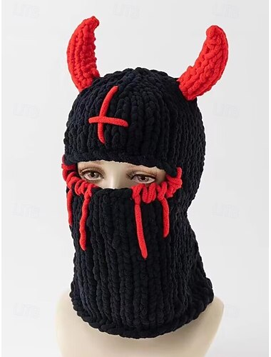  Μάσκα σκι μπαλακλάβα για άνδρες με θέμα το Halloween και το κέρατο του διαβόλου — χοντρό, ζεστό κάλυμμα ολόκληρου προσώπου, ελαστικό πλεκτό γοτθικό στυλ για ενήλικες, cosplay, πάρτι με μεταμφιέσεις, φεστιβάλ και χειμερινό streetwear