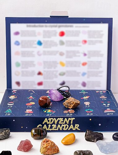  Kerst edelsteen adventskalender 2025, stenencollectie adventskalender voor kinderen met 24 natuurlijke edelstenen om elke dag te openen, kerst aftelkalender voor jongens, meisjes, tieners en