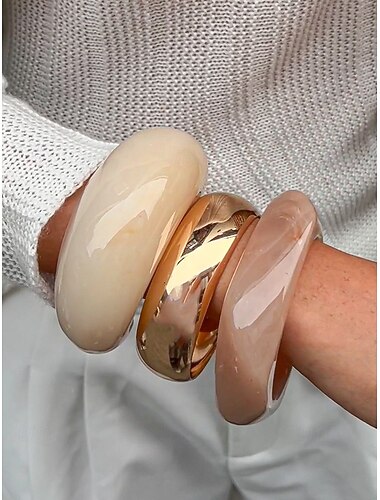  Brazaletes gruesos de resina y metal para mujer: pulseras llamativas para mujer, estilo minimalista retro, ideales para fiestas, uso diario y atuendos casuales.