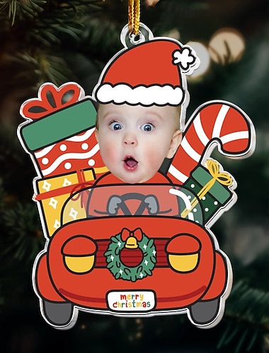  personliga foto julgransprydnader akryl 2D anpassade baby face julgransprydnader juldekoration hängande hängsmycke gåvor