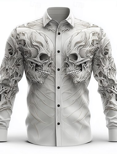  Halloween Per uomo Teschio Scheletro Morte Camicia Camicia con Bottoni Manica Lunga Gotico punk oscuro All'aperto Ferie Estate Primavera Collo ripiegato Stampa 3D camicie con colletto Bianco 1 Bianco