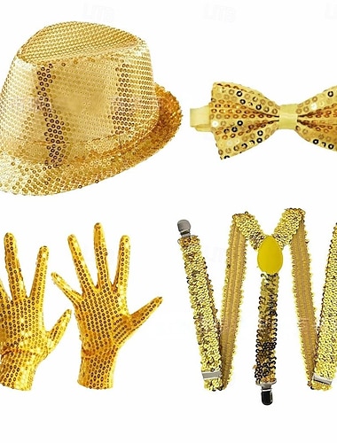  Retro / vintage disco 1980erne Panamahatt Tilbehør sett Herre Paljetter Kostyme Herre Halloween Karneval Ytelse Fest Voksen Hansker Hatt Slips Alle årstider