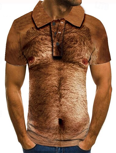  Miesten Kuvitettu Cosplay Poolopaidat Golfpaita Lyhythihainen Poolopaidat Kauluspaidat Vapaa-aika Lomavaatteet Rave Wear Juhla-asut Napit 3D-tulostus Keltainen Ruskea