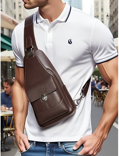  Heren bruine zwarte kunstleren crossbody sling bag – waterafstotende krasbestendige borst-schoudertas voor casual, reizen en buitengebruik