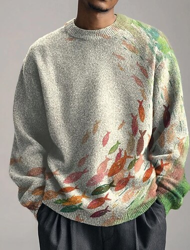  Herre Blomstret Dyr Pullover genser Strikketøy Crewneck Fritid Feriereise Hjem Daglig 3D-utskrift Strikking Hold Varm Langermet Vår Høst Vinter Svart Hvit Rosa