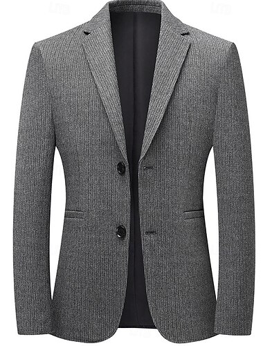  Herren Blazerjacke Notch-Kragen Leicht Einfarbig Blazer Kaki Grau Figurbetonter Schnitt Einreihig Zwei-Knöpfe