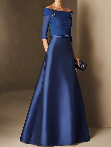  A-Line večerní šaty elegantní šaty zasnoubení formální večerní délka po zemi poloviční rukáv off shoulder podzimní svatební hostina chiffon se zmačkaným