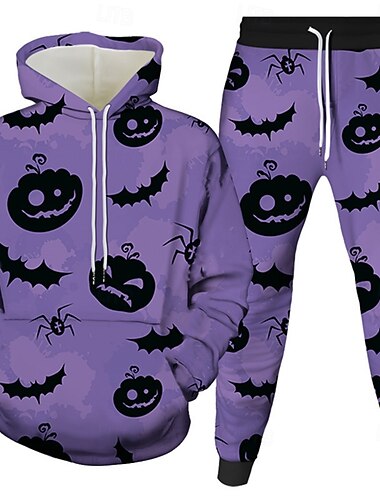  Halloween Per uomo Gatto Fantasma Zucca di Halloween 2 pezzi Set di felpe 3D Tuta Felpa con Cappuccio Manica Lunga Pantaloni lunghi Con Cappuccio Casual Quotidiano Halloween Athleisure Abbigliamento