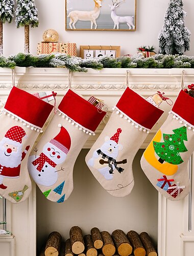  Chaussette de Noël dessin animé renne Père Noël créatif vacances chaussette cadeau sac pour cadeaux de Noël maison cheminée fête festive décoration saisonnière accessoire