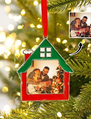  קישוטי חג המולד עם תמונה מותאמת אישית, תליוני עץ חג המולד מסגסוגת מתכת בהתאמה אישית, מתנות זיכרון למשפחה, חברים, יקירים, שכנים