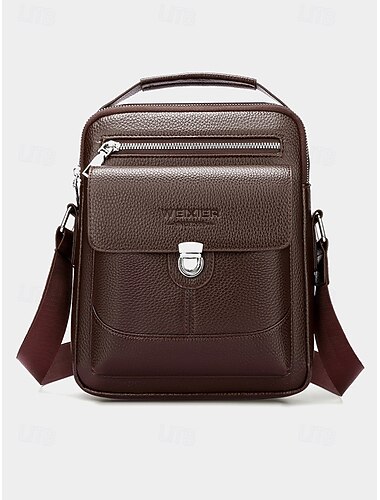  Heren crossbodytas van imitatieleer met kiezelmotief – vintage zakelijke, casual schoudertas, meerdere zakken, verstelbare riem voor werk, reizen en woon-werkverkeer