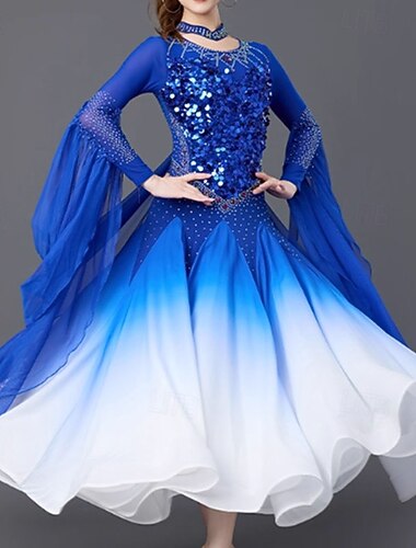 Gesellschaftstanz Kleid Kristalle / Strasssteine Pailletten Damen Leistung Party Langarm Leinen Baumwoll Mischung