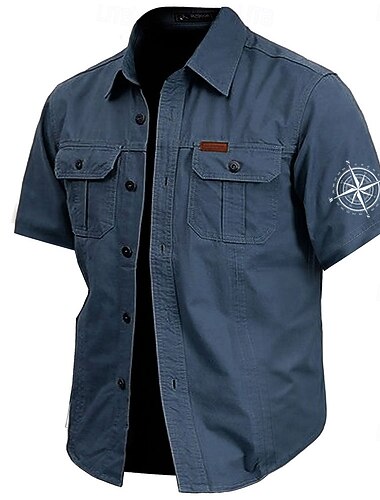  Per uomo Nautico Bussola Camicia da lavoro Camicia Western Camicia cargo Manica Corta Casual Pantaloni Tattici Sport all'Aperto Abbigliamento da lavoro Estate Primavera Collo ripiegato Due tasche