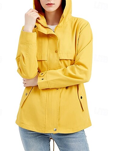  Per donna Giacca Casual Giacche antipioggia impermeabili Impermeabile Antivento Cerniera Tasca Moda All'aperto Semplice Uscire Weekend Cerniera Regolare Con Cappuccio Vestibilità regolare Manica Lunga