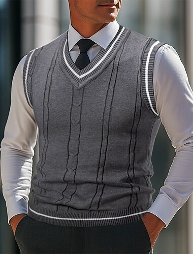  Homme Pull Pull Gilet Gilet Côtelé Tricoter Hauts Réguliers Tricoté Coupe ajustée Uni Col en V Tricots Contemporain Occasionnel Tenue quotidienne Vêtement Tenue Automne Noir Blanche L XL 2XL