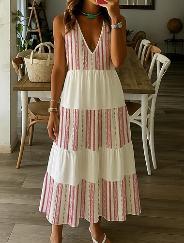  Γυναικεία Μίντι φόρεμα Floral φόρεμα Φόρεμα εκτύπωσης Μοντέρνα Διακοπές Αργίες Σαββατοκύριακο Κανονικό Συνδυασμός Χρωμάτων Λουλούδι Αμάνικο Λαιμόκοψη V