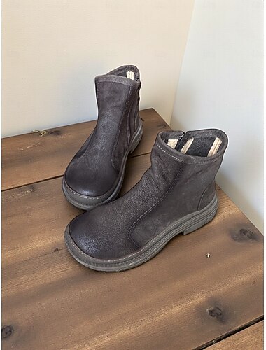  stivaletti da donna in pelle con cerniera laterale e punta tonda, calzature casual alla moda urbana da indossare tutti i giorni