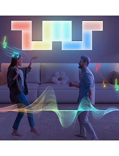  אורות קיר מלבניים לד, אורות הגדרת גיימינג לבית חכם RGB-IC פאנלים של תאורת לד DIY עובדים עם Alexa Google Assistant, אפליקציה &שליטה קולית, סנכרון מוזיקה לעיצוב טלוויזיה בחדר השינה