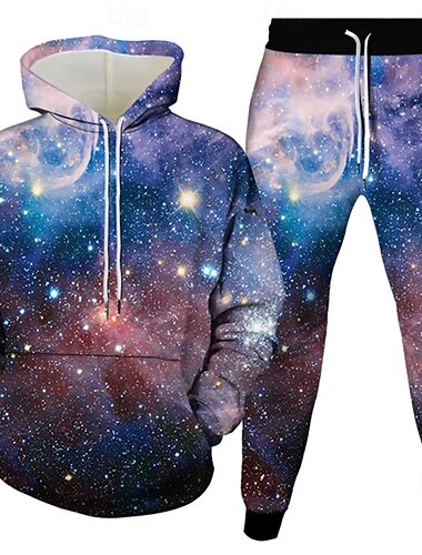 Herren Galaxie 2St 3D Sweatshirt-Sets Trainingsanzug Kapuzensweatshirt Langarm Lange Hosen Mit Kapuze Alltagstauglich Athleisure 3D-Druck Frühling Herbst Winter Rubinrot   Herren Galaxie 2St 3D Sweatshirt-Sets Trainingsanzug Kapuzensweatshirt Langarm Lange Hosen Mit Kapuze Alltagstauglich Athleisure 3D-Druck Frühling Herbst Winter Rubinrot