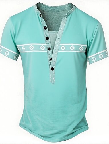  Herre Etnisk T skjorte Henly-skjorte T-skjorter Kortermet Designer Grunnleggende Etnisk utendørs Avslappet Daglig Sommer Vår Lys Grønn Lyseblå Kakifarget Henley Henley T-skjorte