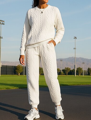  Per donna Tuta da Ginnastica Pantaloni da Tuta Athleisure Autunno Manica Lunga Vita Alta Di tendenza All'aperto Viaggio Sportivo abbigliamento sportivo Abbigliamento sportivo Tinta unita Nero Bianco