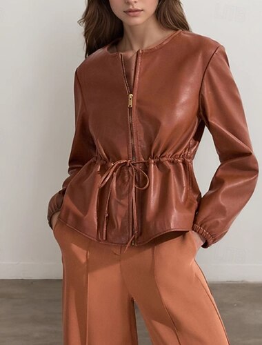  Γυναικεία Jeci Piele Casual Jacket Άνετο Κορδόνι Φερμουάρ Μοντέρνα Σκέτο ΕΞΩΤΕΡΙΚΟΥ ΧΩΡΟΥ Δρόμος Εξόδου Καθημερινά Φερμουάρ Μακρύ Λαιμόκοψη Κανονικό Μακρυμάνικο Εξωτερικά ενδύματα Καφέ Φθινόπωρο