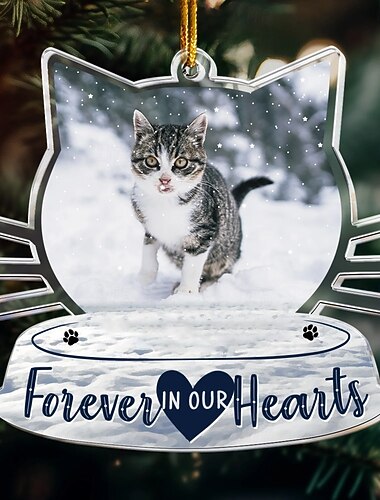  Adornos navideños personalizados con foto, recuerdo para mascotas, para siempre en nuestro corazón, acrílico 2D, decoración personalizada, árbol de Navidad, decoración navideña, colgante, regalos