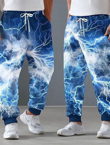  Pánské 3D tisk Blesk Tepláky Běžec Kalhoty Středně vysoký pas Stahovací šňůrka v pase Na běžné nošení Běhání Streetwear Cvičení Sportovní tepláky s kapsami Jaro Podzim 3D tisk Vodní modrá