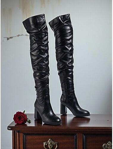  Dames overknee laarzen met blokhak, rits aan de zijkant en slouch-design - stijlvolle schoenen voor casual en alledaagse outfits voor dames