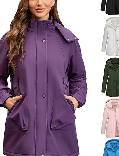  Per donna Giacca Casual Caldo Confortevole Cerniera Tasca Moda All'aperto Semplice Uscire Weekend Cerniera Regolare Con Cappuccio Vestibilità regolare Manica Lunga Capispalla Nero Bianco Rosa Autunno