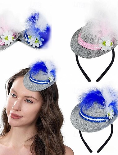  Oktoberfest Feder Stirnband Alpenhut Bayerisch Deutsch München Wiesn Damen Karneval Party Bier Festival Stoff im traditionellen Stil
