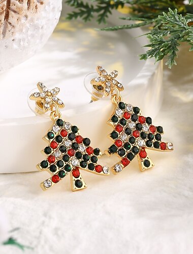 Pendientes colgantes de árbol de Navidad con cristales de colores brillantes, pendientes festivos para mujer, elegante regalo de joyería de invierno para la fiesta de Navidad.   Pendientes colgantes de árbol de Navidad con cristales de colores brillantes, pendientes festivos para mujer, elegante regalo de joyería de invierno para la fiesta de Navidad.