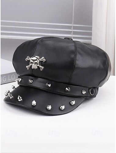  Femmes Beret Tissu en polyester faux cuir Punk ancien Style Gothique Automne Hiver Toutes saisons