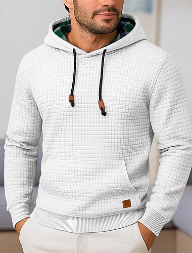  Homme Sweat à capuche Sweat à capuche gaufré Noir Blanche Gris À capuche Uni Patchwork Bloc de Couleur Sport & Loisir Occasionnel Quotidien Polyester Streetwear Frais Vêtements de sport Printemps