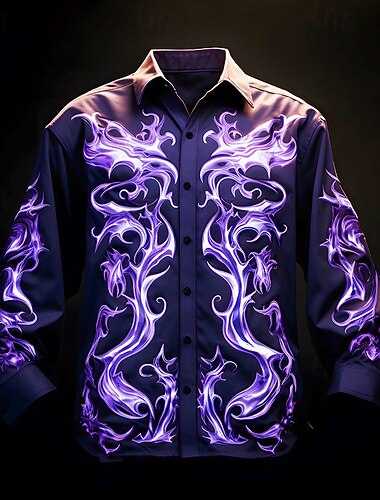  Per uomo Fiamma Camicia Camicia con bottoni Manica lunga Artistico Astratto Da tutti i giorni Per uscire Autunno inverno Collo ripiegabile Stampa Bottone giù Viola Fucsia Verde