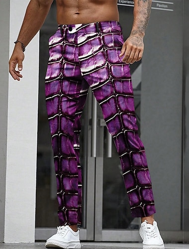  Homme Crocodile Balance Dress Pants works Pantalons Pantalons de Costume Taille Moyenne Occasionnel Extérieur Fête Pantalon droit avec poches Printemps Automne Impression 3D Violet Orange Vert