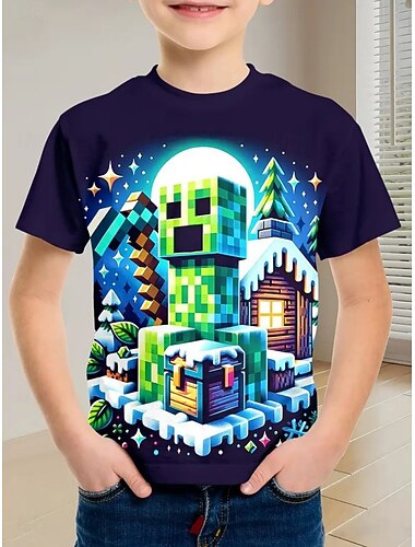  男の子 3D グラフィック カートゥン Tシャツ Ｔシャツ 半袖 夏 春 ファッション ベーシック 子供 4〜12年 クルーネック アウトドア カジュアル 日常 レギュラー