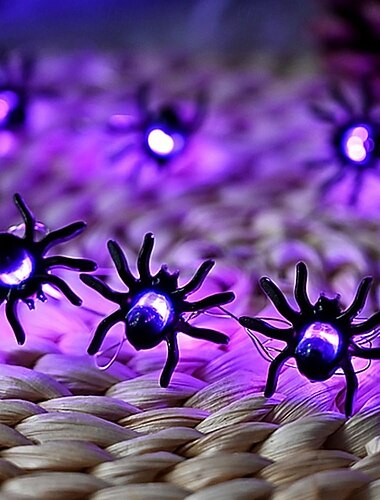 ハロウィン スパイダー ストリングライト 2m 20LED 5m 50LED 紫スパイダーライト 電池式 ハロウィン デコレーションライト 3Dスパイダーストリングライト ハロウィン 家庭用 階段 ガーデンポーチ デコレーション