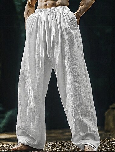  Per uomo Pantaloni di Lino Pantaloni Pantaloni Estivi Pantaloni da Spiaggia Coulisse Tasca Elastico in vita Semplice Comodità Traspirante Vacanza Quotidiano Ferie Hawaiano Boho Nero Bianco